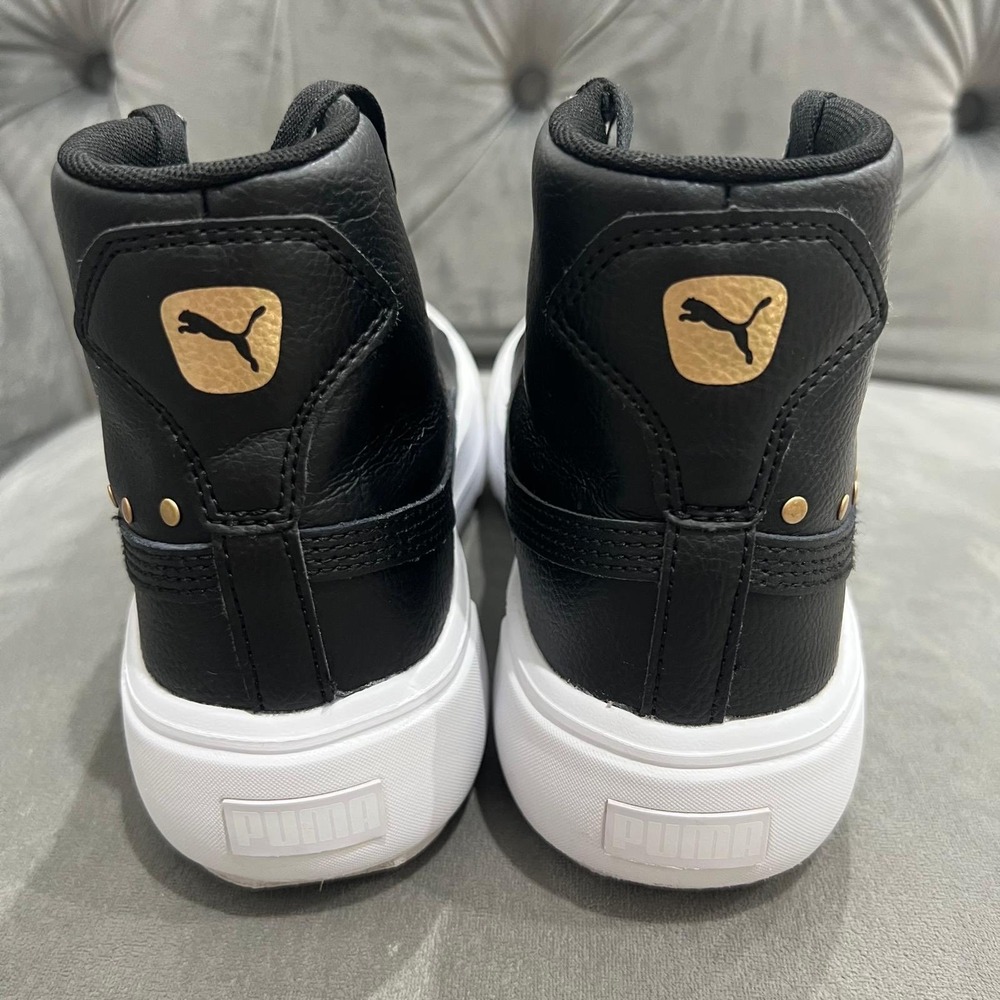 Puma Kaia Mid Studs Sneakers Youth 5.5 Black Gold Platform High Top 390483-01 - Picture 3 of 9